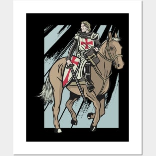 Christian templar knight Gift, Crusader Warrior Riding a Horse Posters and Art